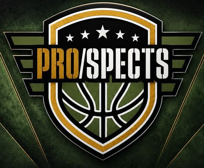 The PRO/SPECTs logo: a gold and army-green shield with five stars over a basketball